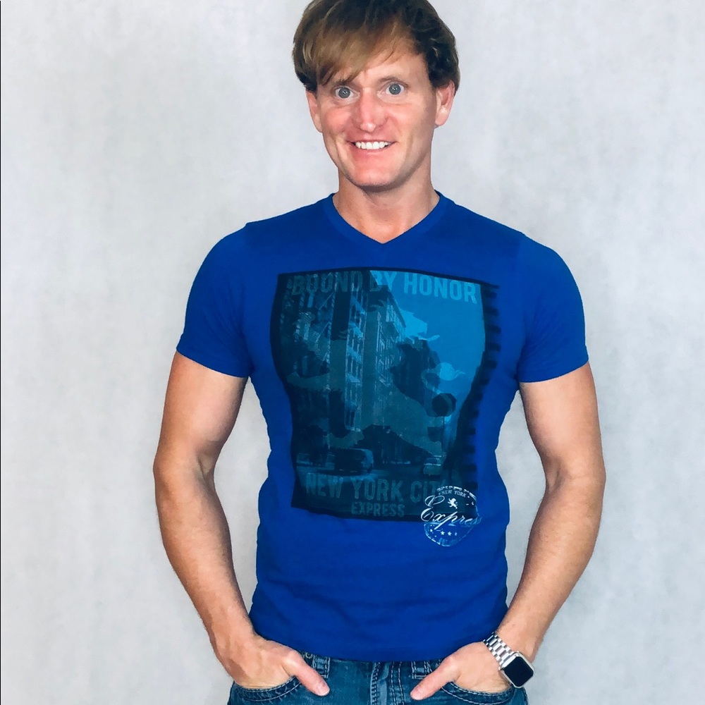 Express Men, Graphics Tee,  Blue, Size Extra Small